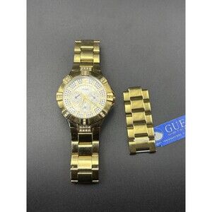 Used AUTHENTIC GUESS U13576L1 Women's Stainless Steel GOLD TONE Bracelet  WATCH